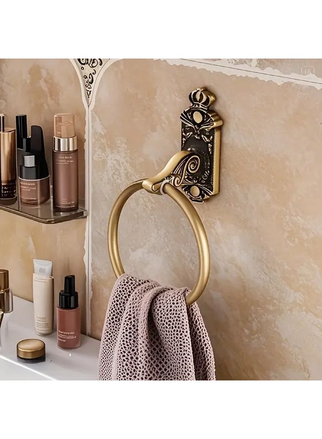 Black Golden Ancient Color Wall Mounted Round Bath Towel Rack Heavy Duty Space Saving Shower Shelf - Image 1
